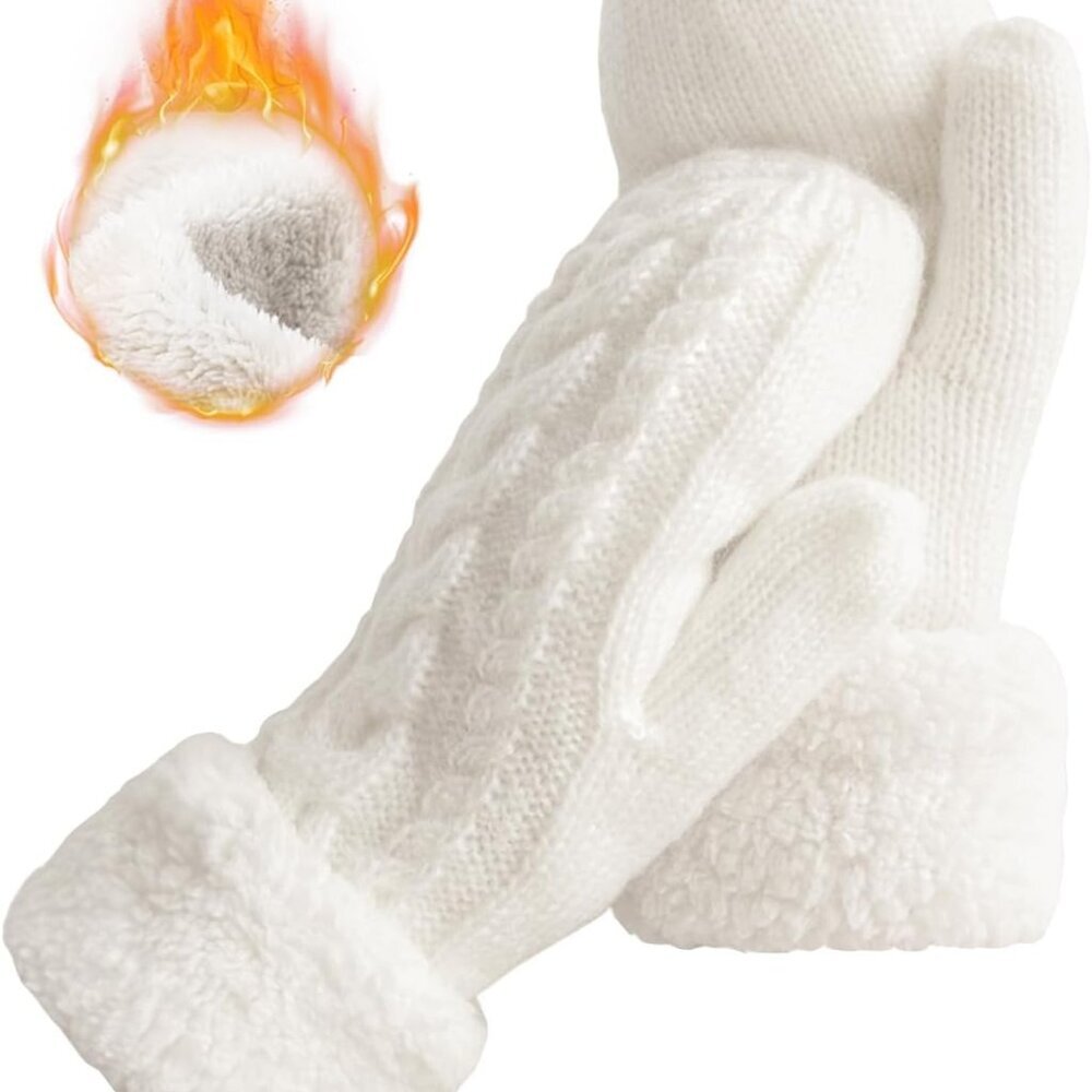 Women's Winter Gloves Warm Lining - Cozy Wool Knit Thick Gloves Mittens